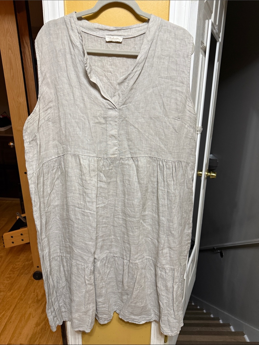 Italian 100% Linen Tiered Dress 1X Natural Beige Sleeveless Made in Italy